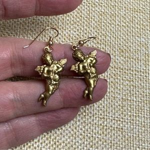 Brass Cherub Dangle Earrings